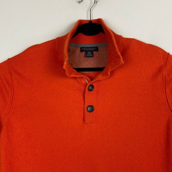Banana Republic Sweater Cotton Cashmere Mock Neck 1/4 Button Orange Size XL - Picture 2 of 9